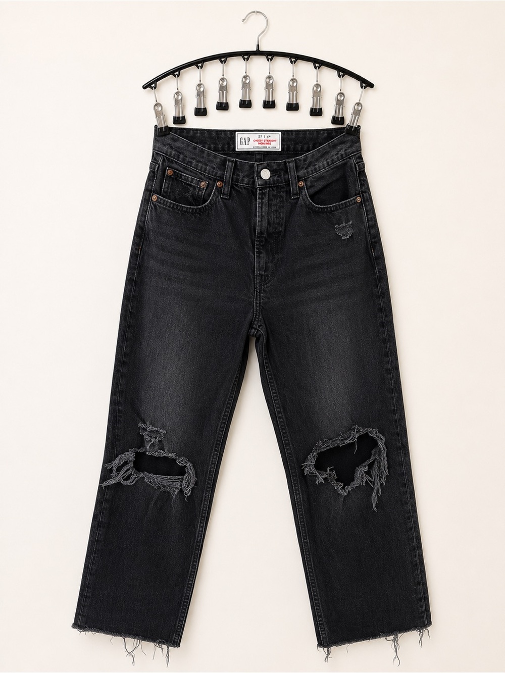 Gap Cheeky Straight High Rise Distressed Black Jeans Size 27/4